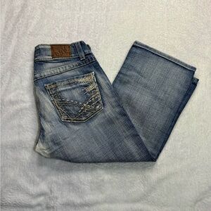 BKE Blue Capris with Vintage Distressed Style